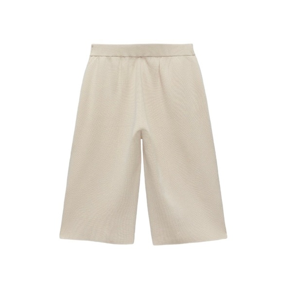 Zara Knit Shorts Women’s Size Small Neutral Beige Nude Long High Waisted Stretch - Picture 1 of 10